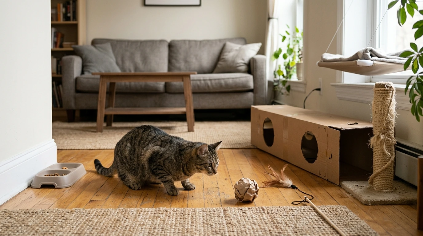 Indoor Cat Enrichment: DIY Toys, Routines & Home Setup