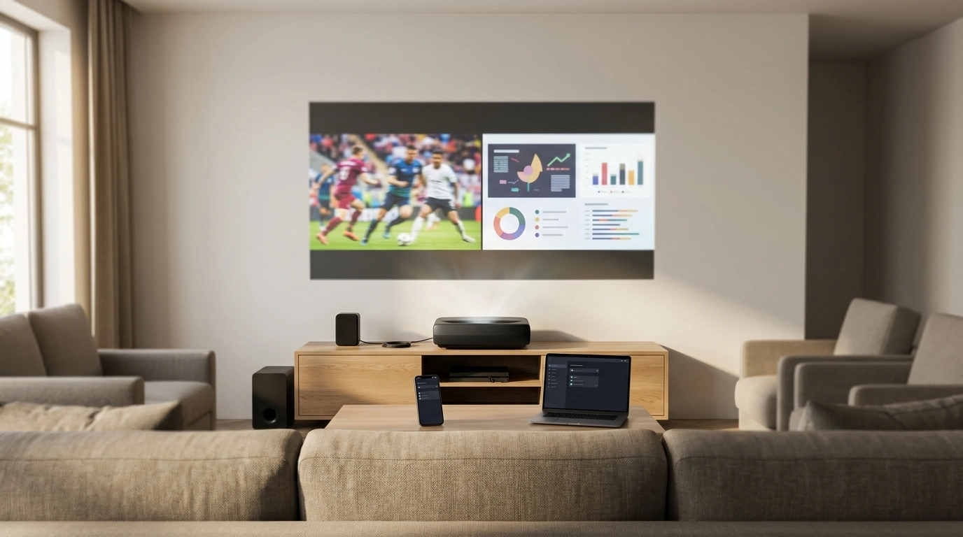 Dual-Screen 4K WiFi Android Projector: Stream & Multitask